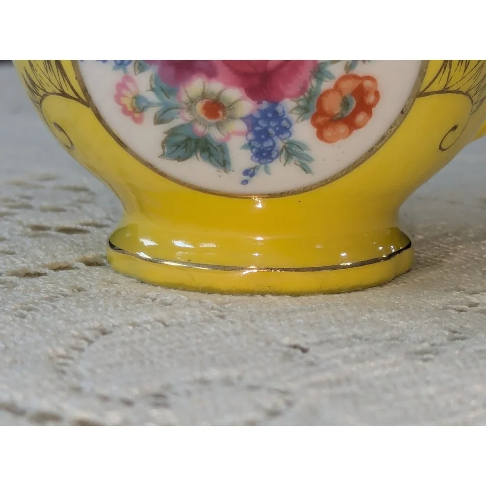Vintage Tea Cup and Saucer Set OS Yellow Floral Gold Gilt Japan Porcelain